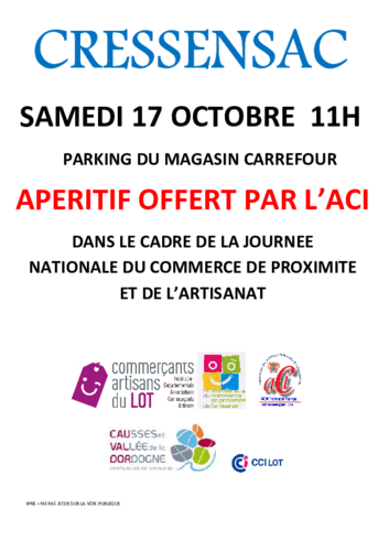 Affiche invitation apéritif le samedi 17 octobre 2026 à 11h00 sur le parking du magasin CARREFOUR