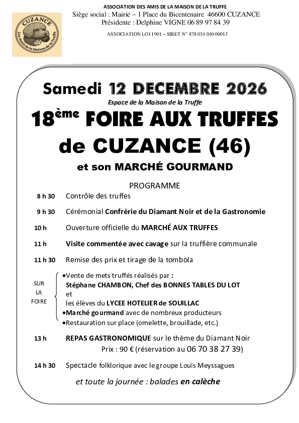 affiche avec programme et tarif menu gastronomique